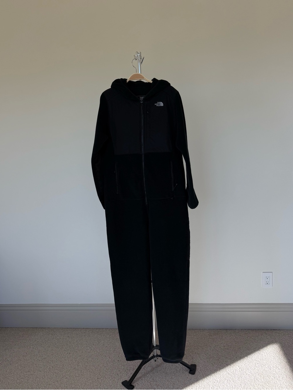 The North Face Black Hooded Fleece One-Piece Jumpsuit